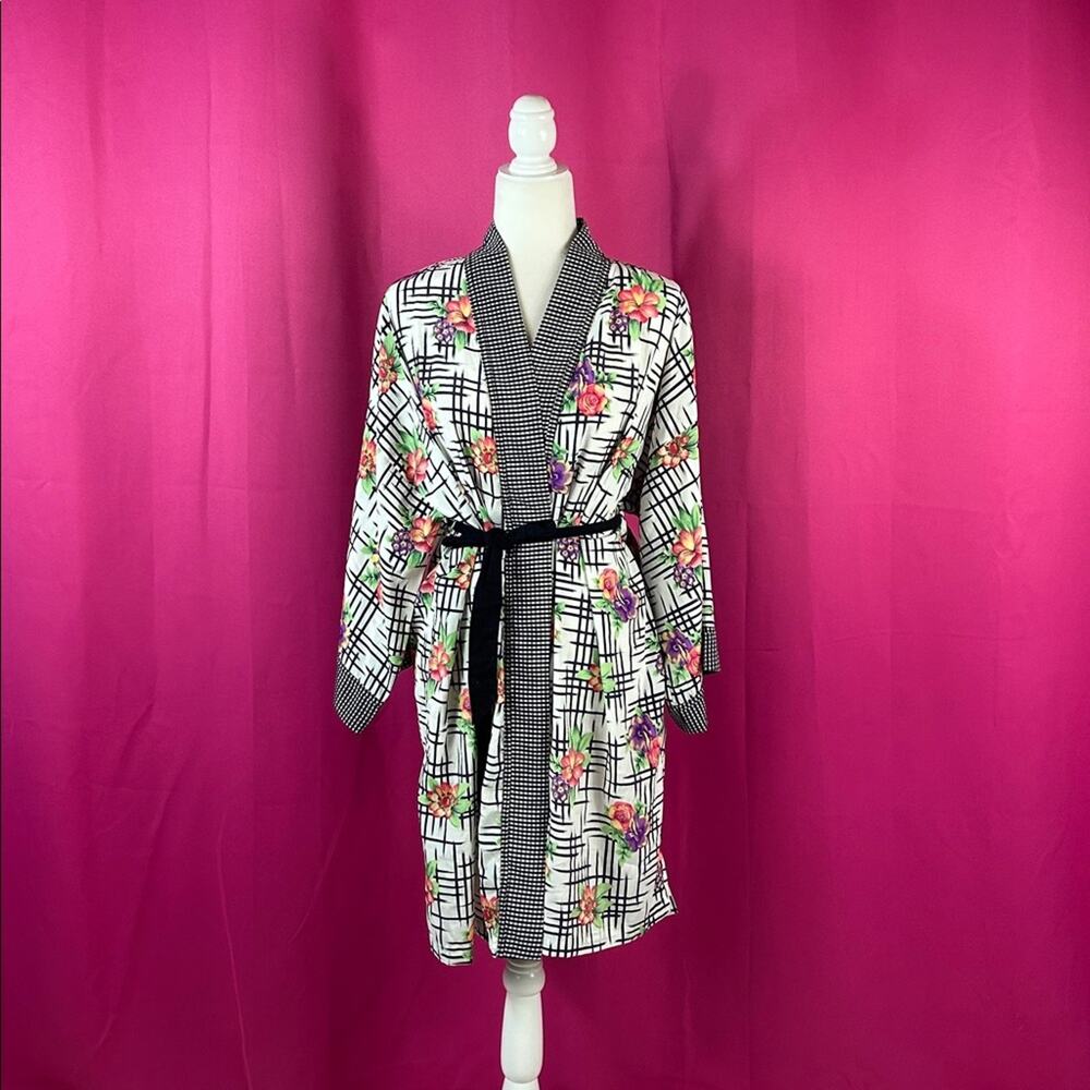 Vintage Victoria's Secret gold label VS checker and floral short robe, OS